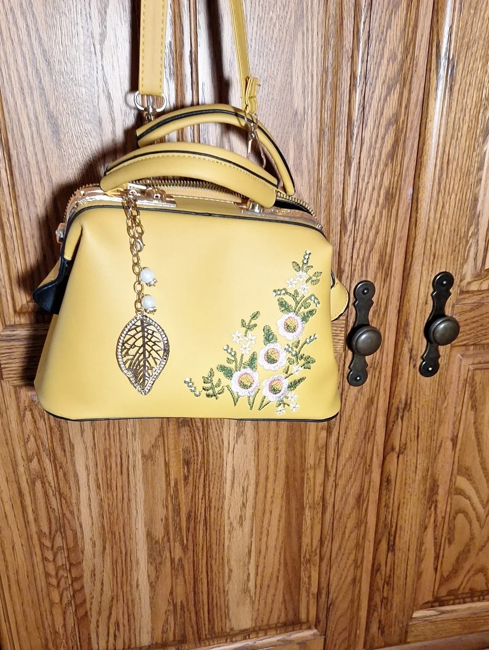 Yellow Floral Embroidered Crossbody Handbag